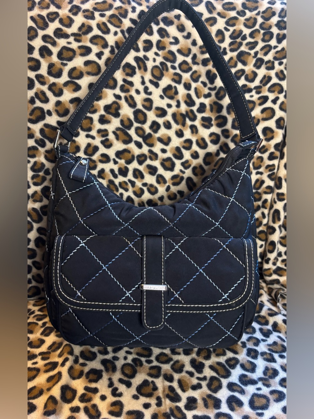 Vera Bradley Sausalito Collection Shoulder Bag-Blue and White Stitching EUC